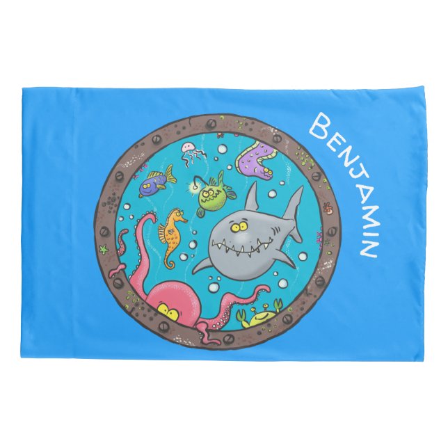 Funny sea creatures underwater cartoon 2 pillow case (Back)