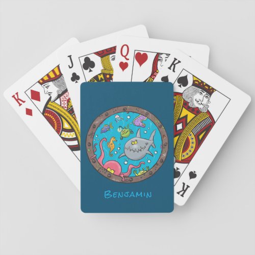 Funny sea creatures underwater cartoon 2 poker cards