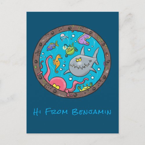 Funny sea creatures underwater cartoon 2 postcard