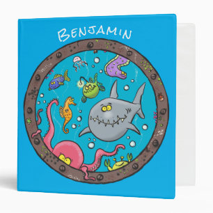 Funny sea creatures underwater cartoon drawing 3 ring binder
