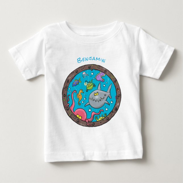 Funny sea creatures underwater cartoon drawing baby T-Shirt (Front)