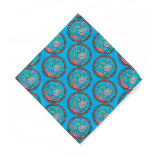 Funny sea creatures underwater cartoon drawing  bandana