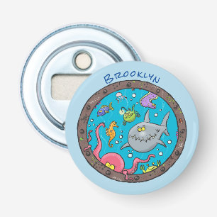 Funny sea creatures underwater cartoon drawing bottle opener