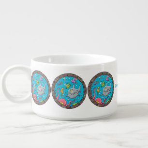Funny sea creatures underwater cartoon drawing bowl