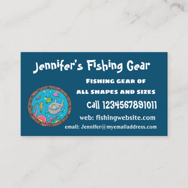 Funny sea creatures underwater cartoon drawing business card (Front)