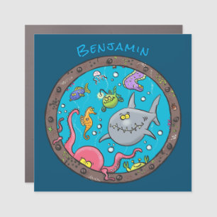 Funny sea creatures underwater cartoon drawing car magnet