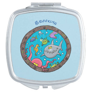Funny sea creatures underwater cartoon drawing compact mirror