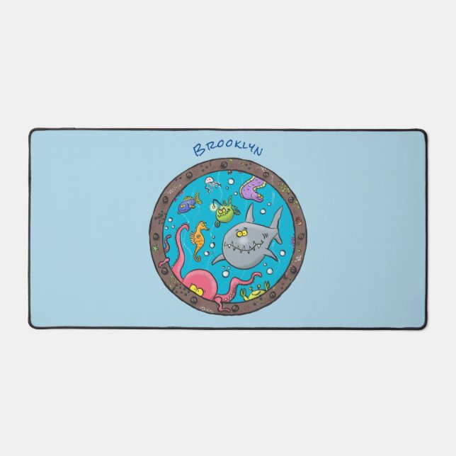 Funny sea creatures underwater cartoon drawing desk mat (Front)