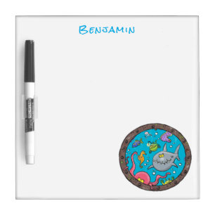 Funny sea creatures underwater cartoon drawing dry erase board