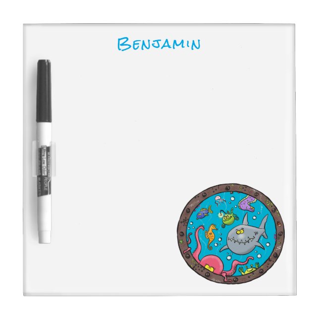 Funny sea creatures underwater cartoon drawing dry erase board (Front)
