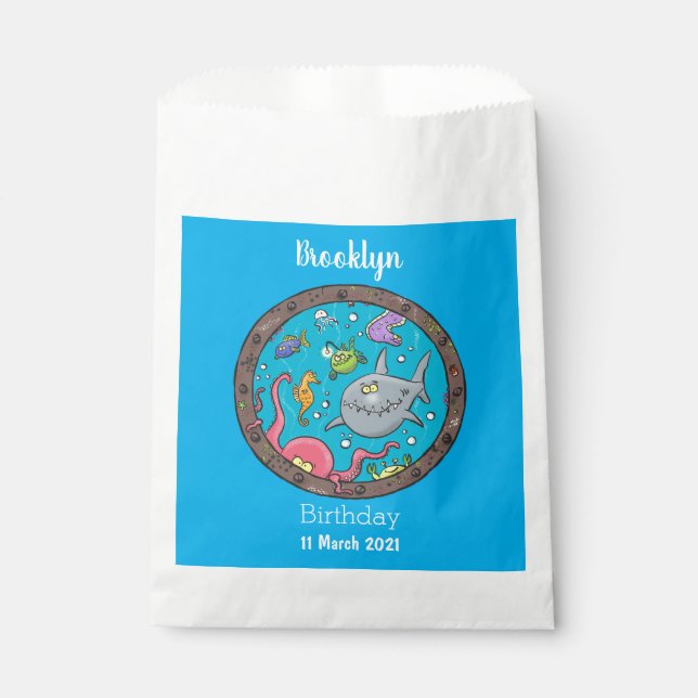 Funny sea creatures underwater cartoon drawing favor bag (Front)