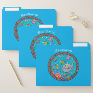 Funny sea creatures underwater cartoon drawing file folder
