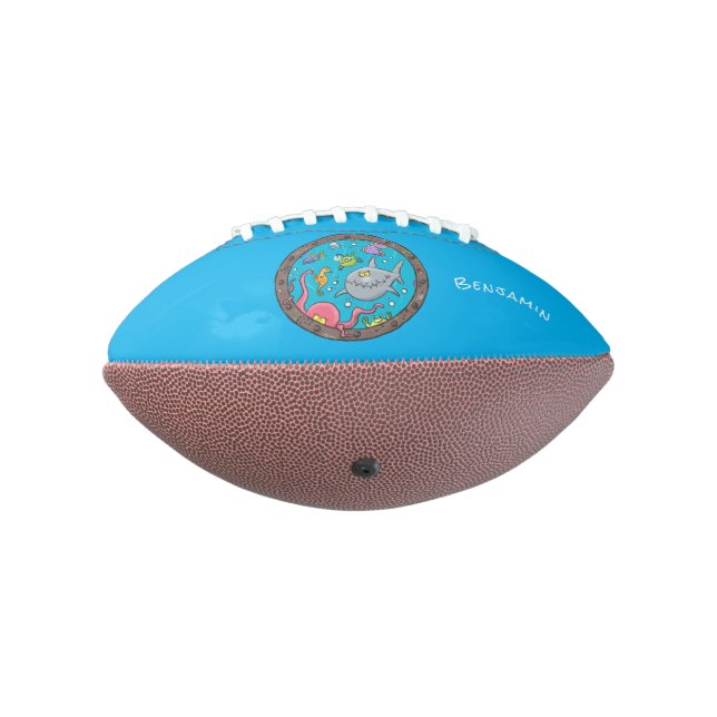 Funny sea creatures underwater cartoon drawing football (Rotated 270)