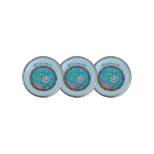 Funny sea creatures underwater cartoon drawing golf ball marker