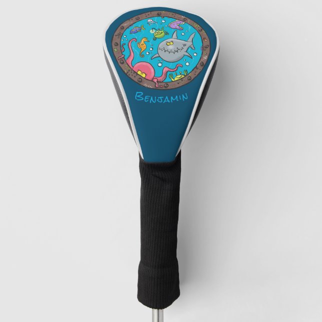 Funny sea creatures underwater cartoon drawing golf head cover (Front)