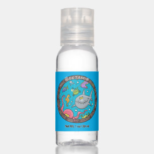 Funny sea creatures underwater cartoon drawing hand sanitizer