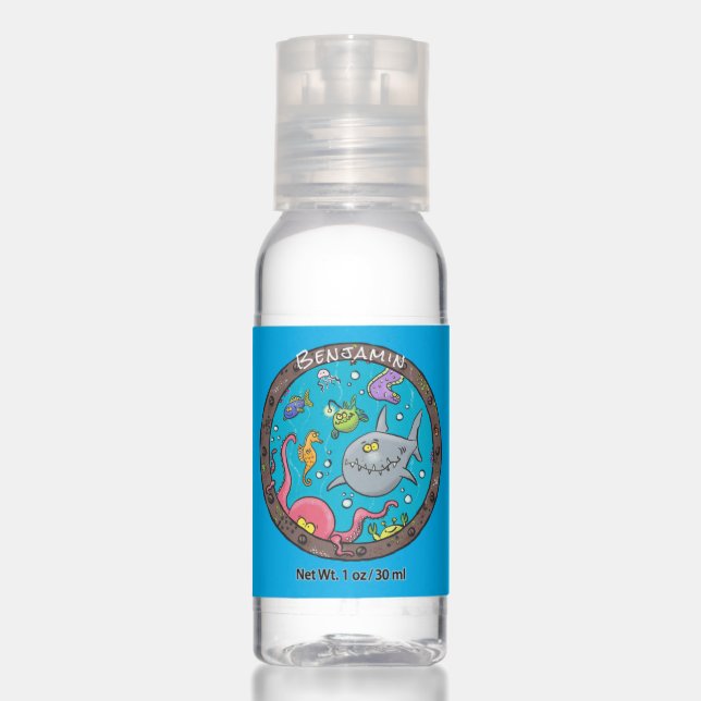 Funny sea creatures underwater cartoon drawing hand sanitizer (Front)