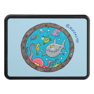 Funny sea creatures underwater cartoon drawing hitch cover