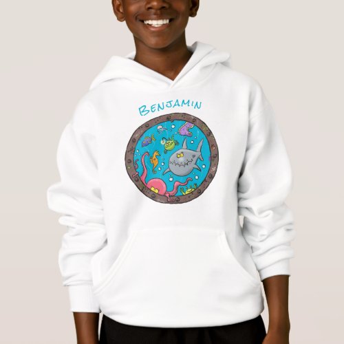 Funny sea creatures underwater cartoon drawing hoodie