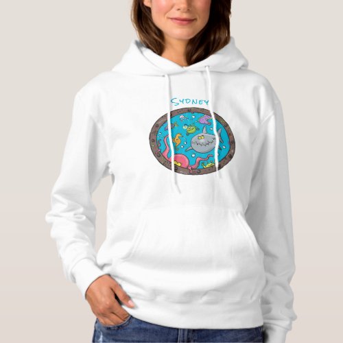 Funny sea creatures underwater cartoon drawing hoodie