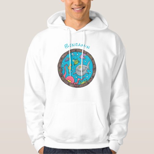 Funny sea creatures underwater cartoon drawing hoodie