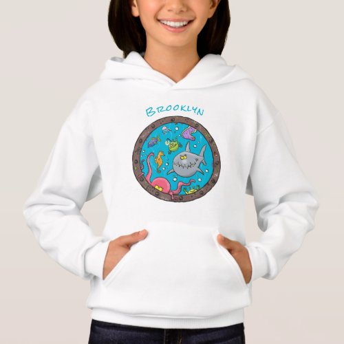 Funny sea creatures underwater cartoon drawing hoodie