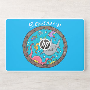 Funny sea creatures underwater cartoon drawing HP laptop skin