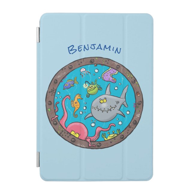 Funny sea creatures underwater cartoon drawing iPad mini cover (Front)