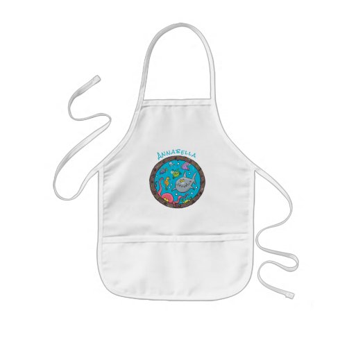 Funny sea creatures underwater cartoon drawing kids apron