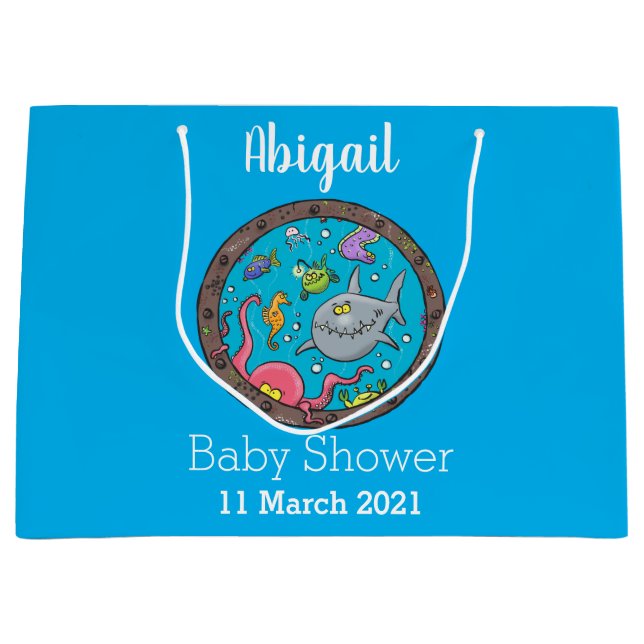 Funny sea creatures underwater cartoon drawing large gift bag (Front)
