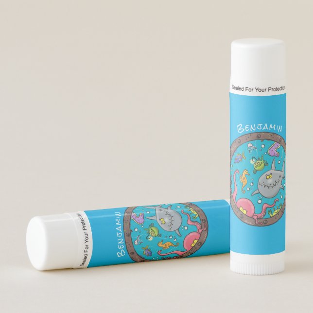 Funny sea creatures underwater cartoon drawing lip balm (Front)