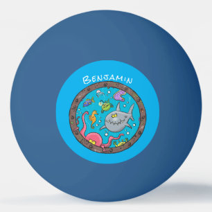 Funny sea creatures underwater cartoon drawing ping pong ball