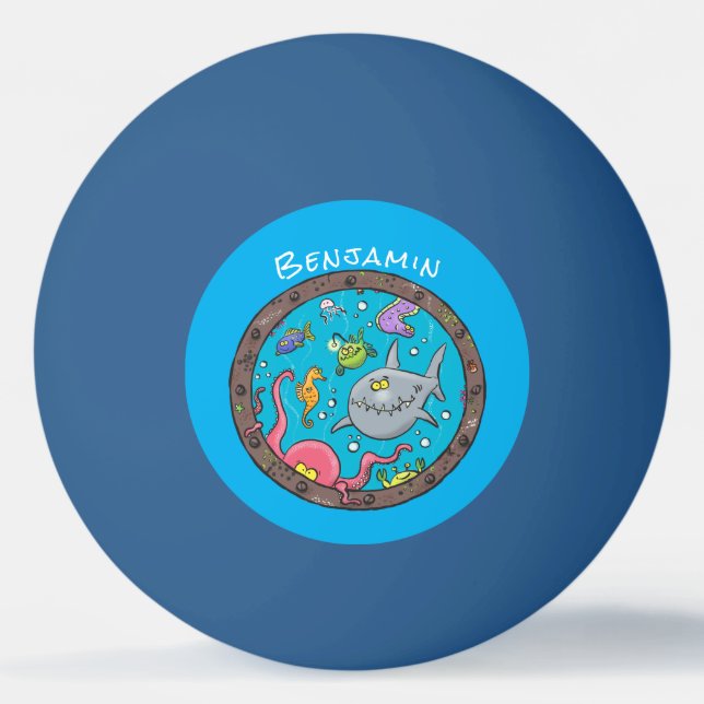 Funny sea creatures underwater cartoon drawing ping pong ball (Front)