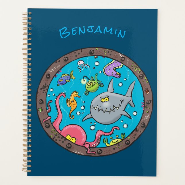 Funny sea creatures underwater cartoon drawing planner (Front)