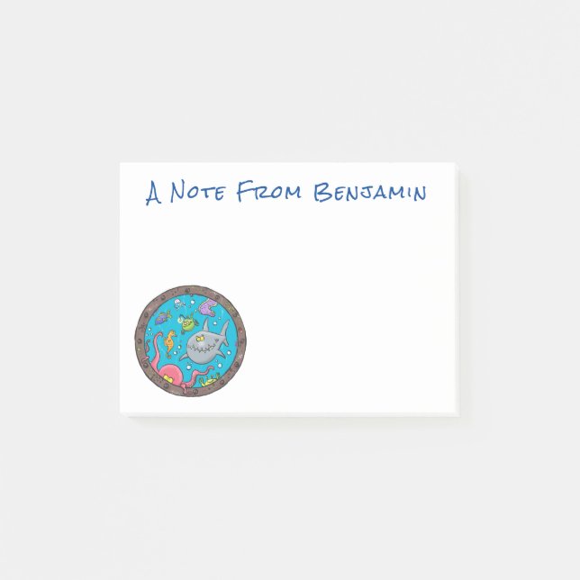 Funny sea creatures underwater cartoon drawing post-it notes (Front)