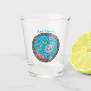Funny sea creatures underwater cartoon drawing shot glass