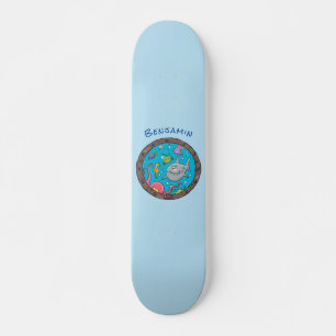 Funny sea creatures underwater cartoon drawing skateboard