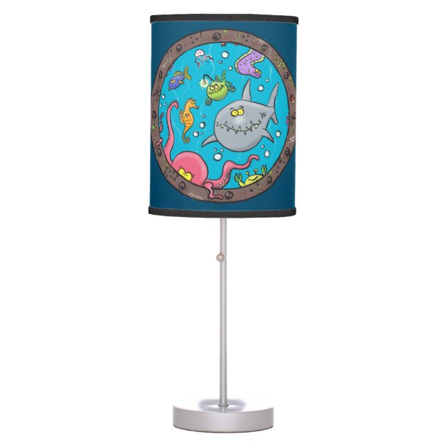 Funny sea creatures underwater cartoon drawing table lamp (Front)