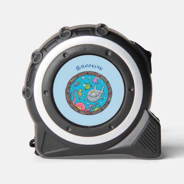 Funny sea creatures underwater cartoon drawing tape measure (Front)