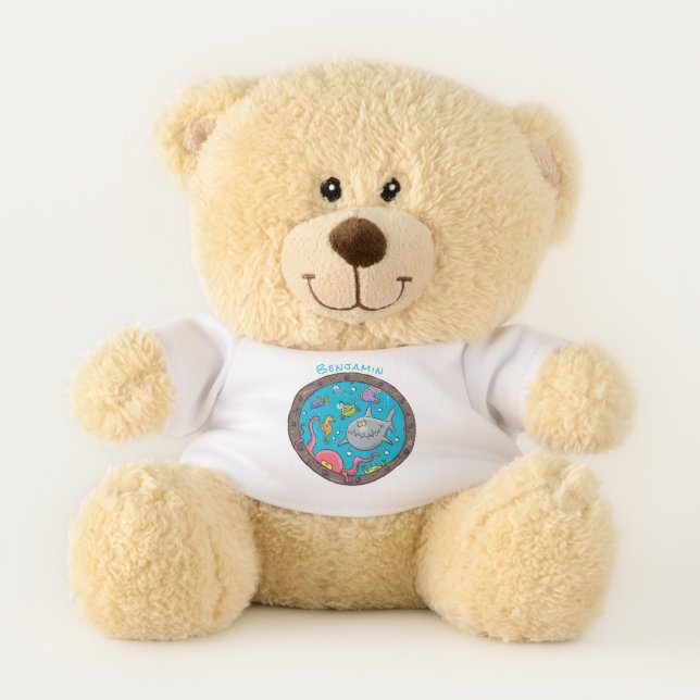 Funny sea creatures underwater cartoon drawing teddy bear (Front)
