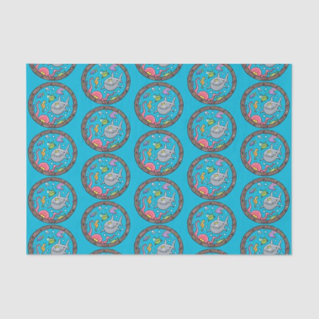 Funny sea creatures underwater cartoon drawing tissue paper (Front)