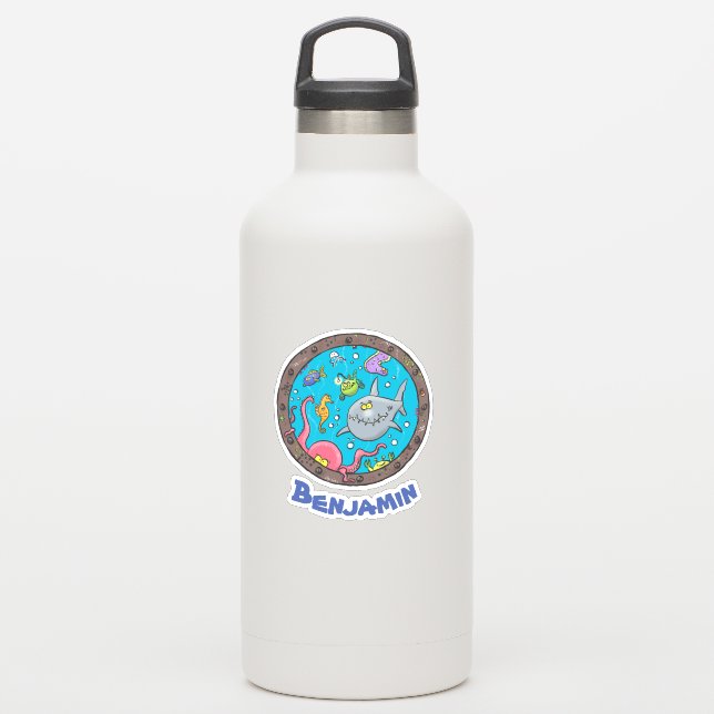 Funny sea creatures underwater cartoon sticker (Waterbottle)