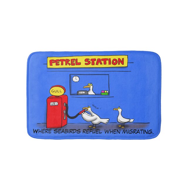 Funny sea gulls petrel cartoon humor bath mat (Front)