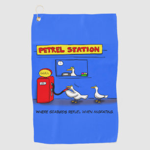 Funny sea gulls petrel cartoon humor  golf towel