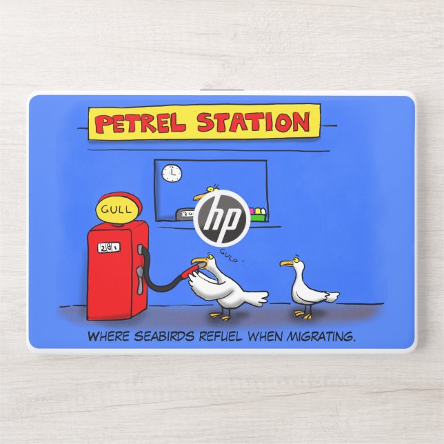 Funny sea gulls petrel cartoon humor HP laptop skin (Front)