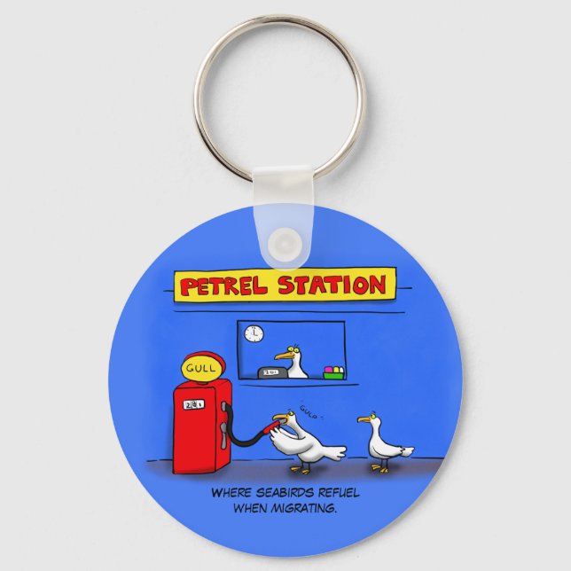 Funny sea gulls petrel cartoon humor keychain (Front)