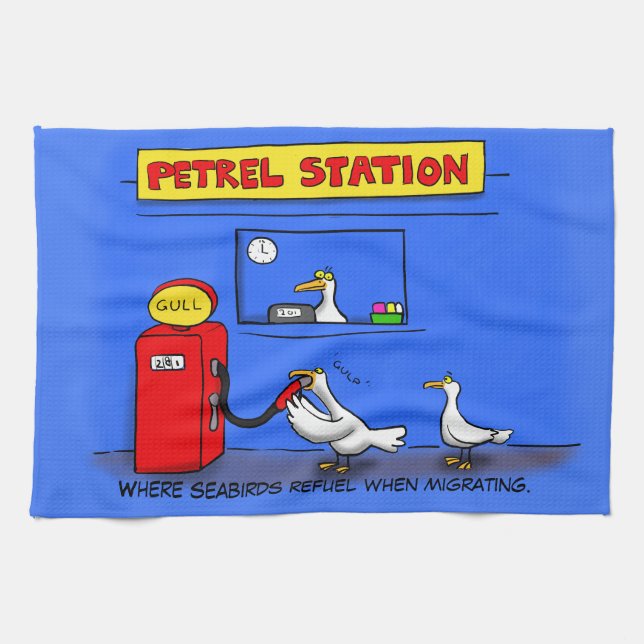 Funny sea gulls petrel cartoon humor kitchen towel (Horizontal)