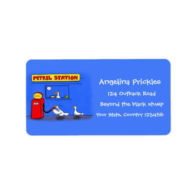 Funny sea gulls petrel cartoon humor label (Front)