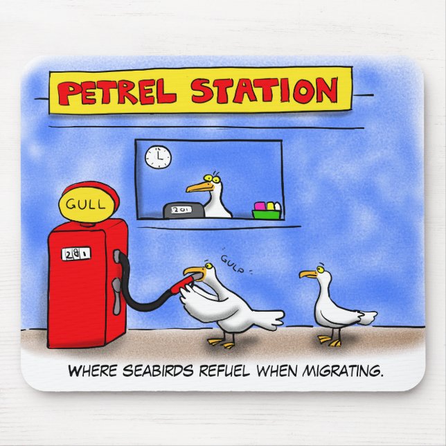 Funny sea gulls petrel cartoon humor mouse pad (Front)