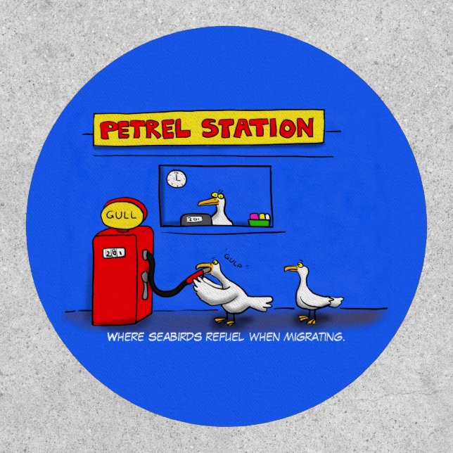 Funny sea gulls petrel cartoon humor patch (Front)